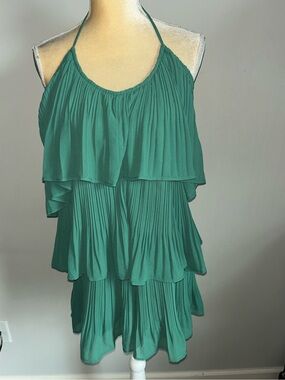 MWT Deep Self Tiered Halter Ruffle Dress in Teal Green Sz M